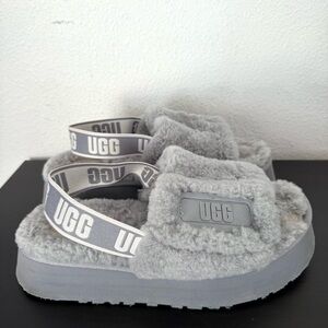 UGG Disco Slide Platform Slipper Color Ash Fog Sheepskin